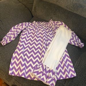 Purple striped shirt and bell bottom leggings